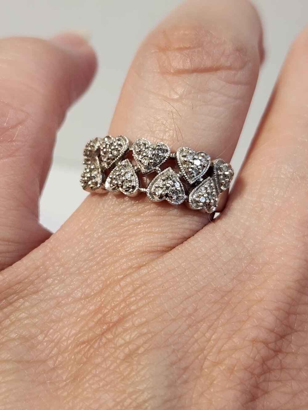 VTG 925 Edgy Vibe Romantic Promise Pavé Heart Band Ring Sz 7